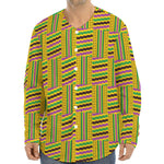 Ghana Kente Pattern Print Long Sleeve Baseball Jersey