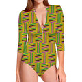 Ghana Kente Pattern Print Long Sleeve Swimsuit