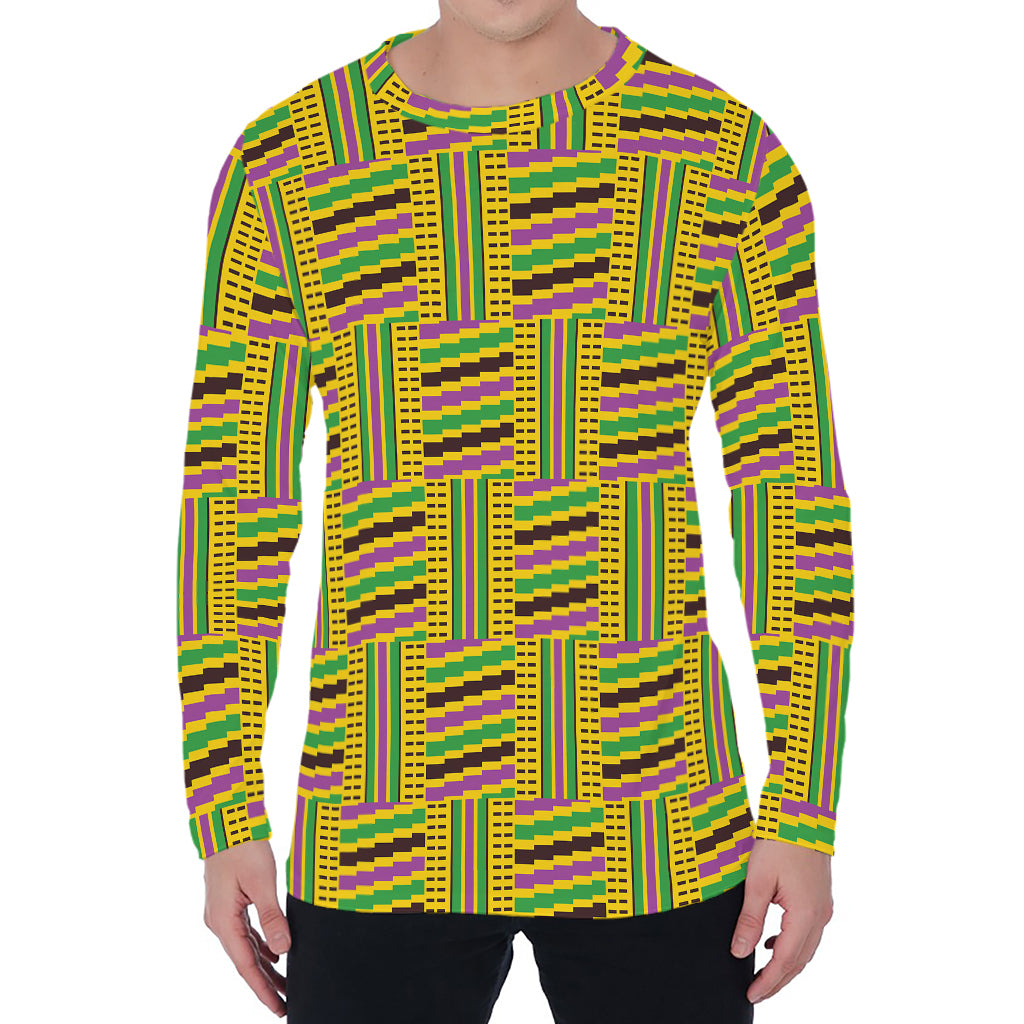 Ghana Kente Pattern Print Men's Long Sleeve T-Shirt