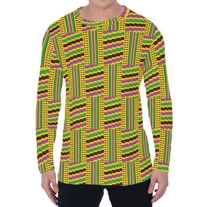 Ghana Kente Pattern Print Men's Long Sleeve T-Shirt