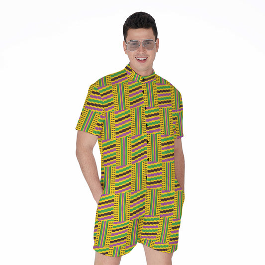 Ghana Kente Pattern Print Men's Rompers