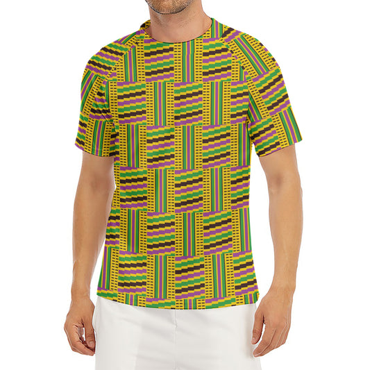 Ghana Kente Pattern Print Men's Short Sleeve Rash Guard