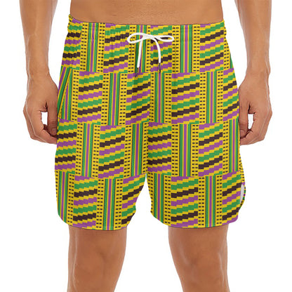 Ghana Kente Pattern Print Men's Split Running Shorts