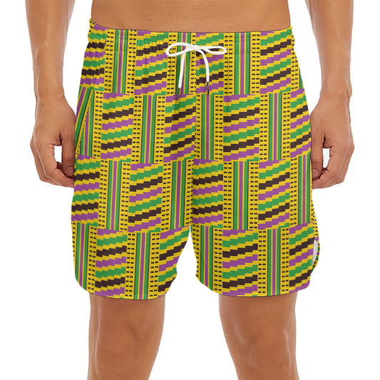 Ghana Kente Pattern Print Men's Split Running Shorts