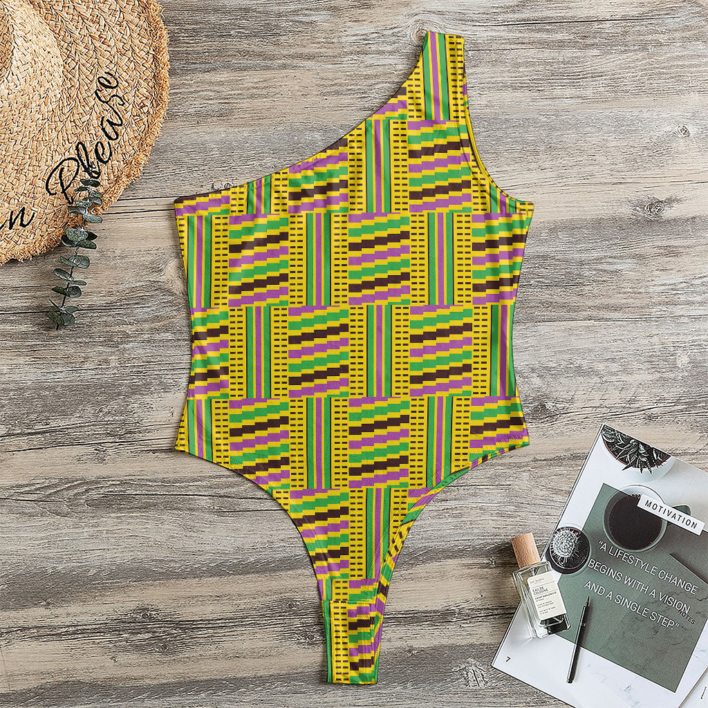 Ghana Kente Pattern Print One Shoulder Bodysuit