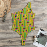 Ghana Kente Pattern Print One Shoulder Bodysuit