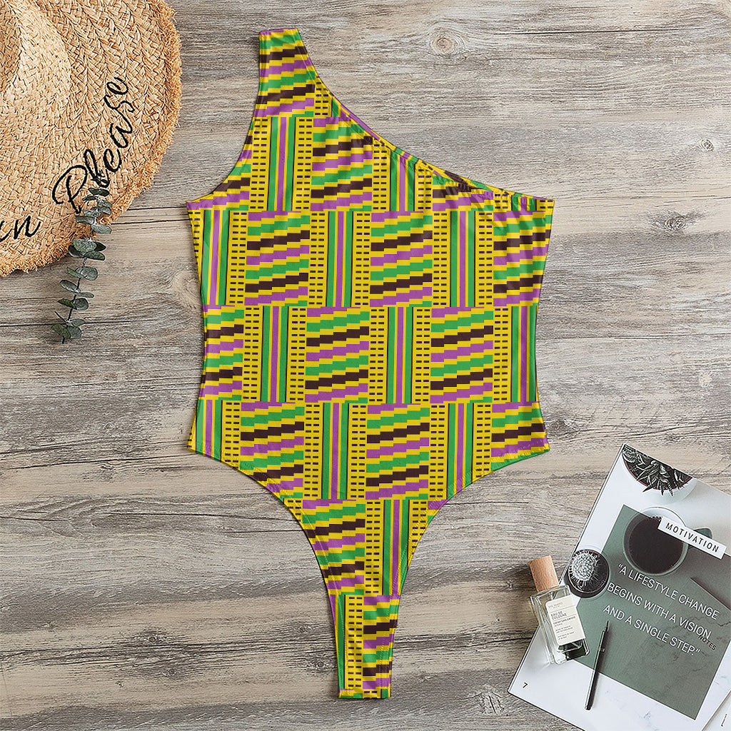 Ghana Kente Pattern Print One Shoulder Bodysuit