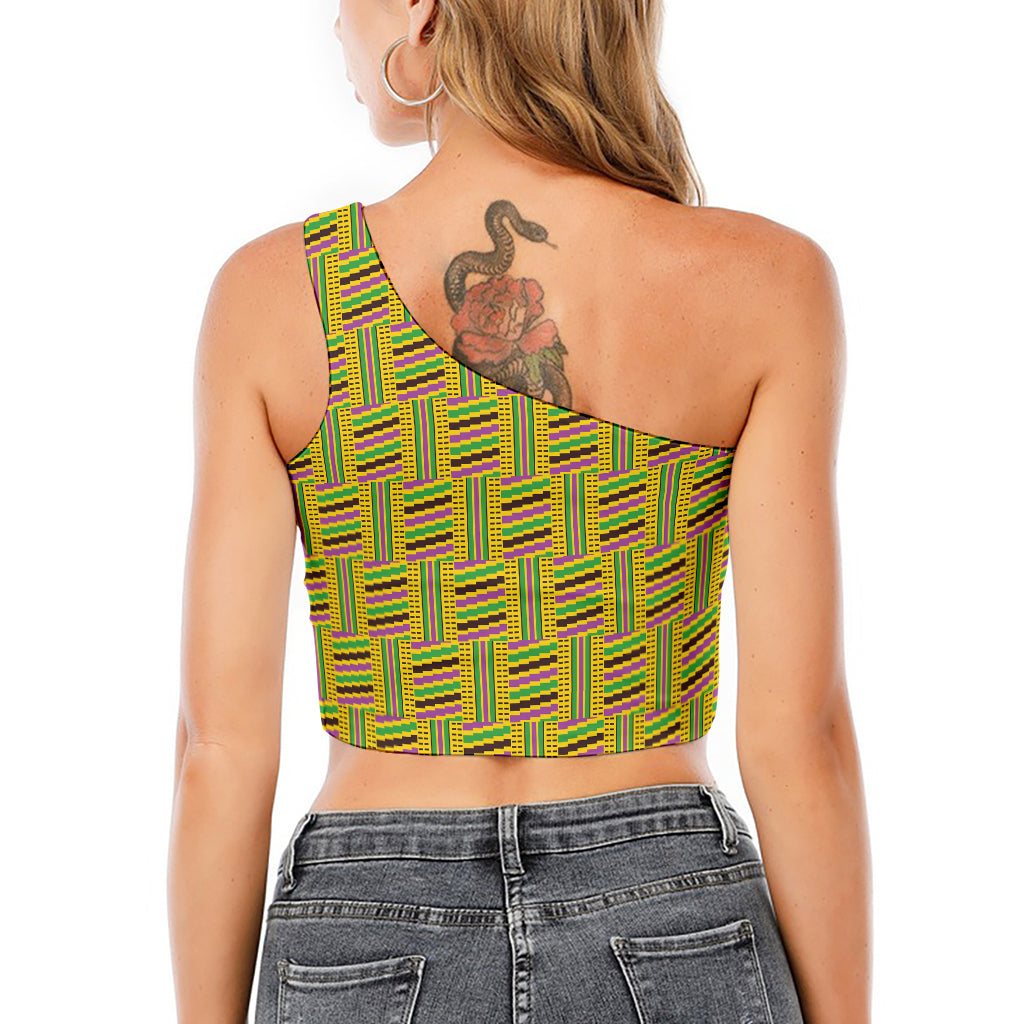 Ghana Kente Pattern Print One Shoulder Crop Top
