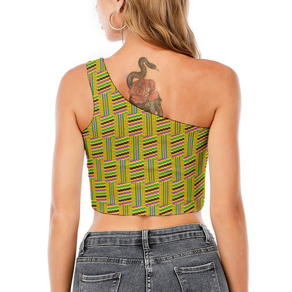 Ghana Kente Pattern Print One Shoulder Crop Top
