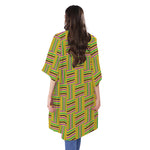 Ghana Kente Pattern Print Open Front Beach Cover Up