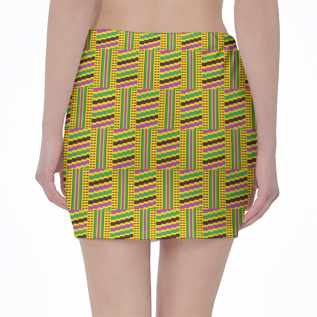 Ghana Kente Pattern Print Pencil Mini Skirt