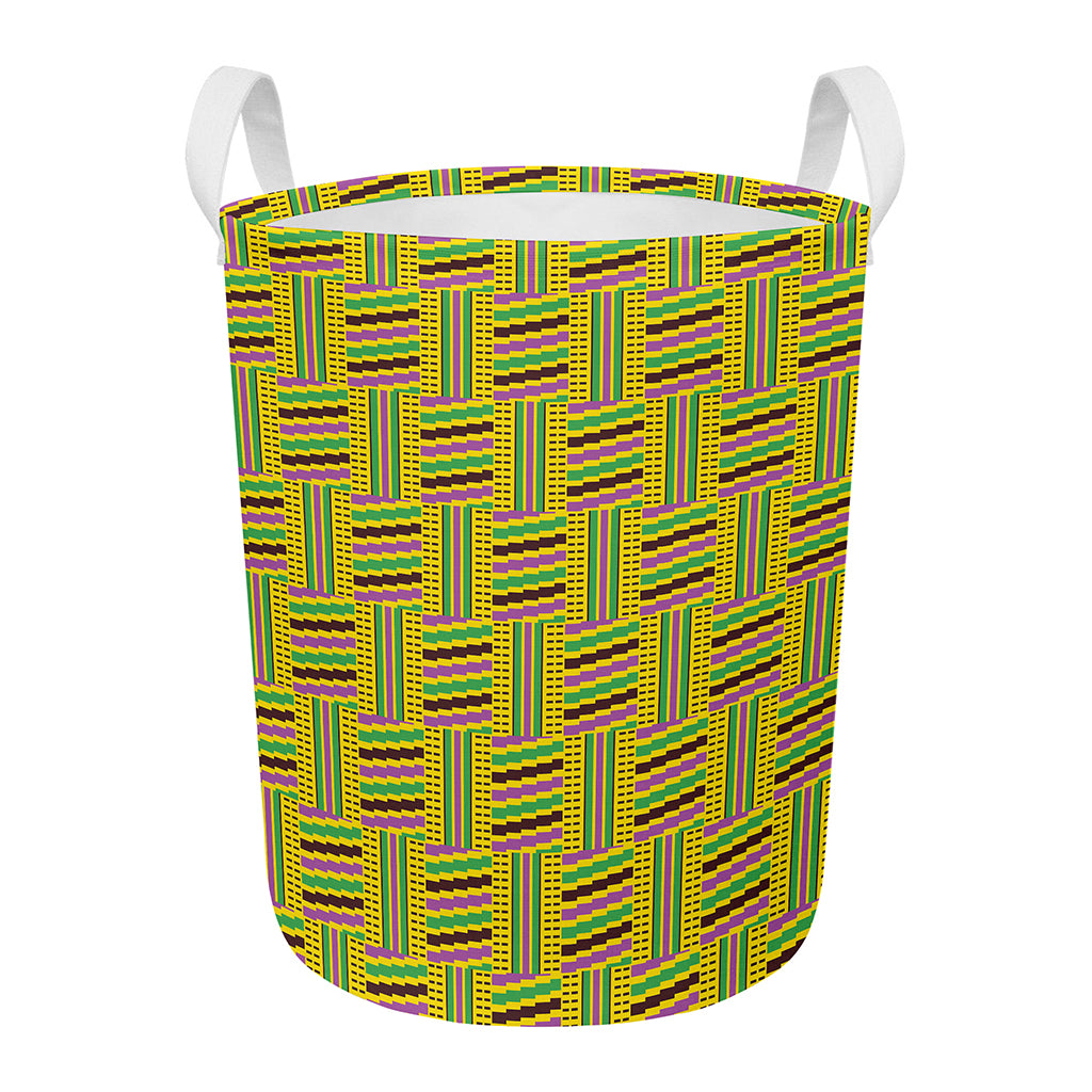Ghana Kente Pattern Print Round Laundry Basket