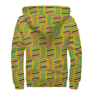 Ghana Kente Pattern Print Sherpa Lined Zip Up Hoodie