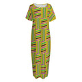 Ghana Kente Pattern Print Short Sleeve Long Nightdress
