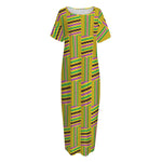 Ghana Kente Pattern Print Short Sleeve Long Nightdress