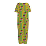 Ghana Kente Pattern Print Short Sleeve Long Nightdress