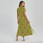 Ghana Kente Pattern Print Short Sleeve Maxi Dress