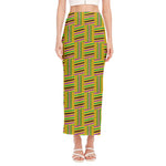 Ghana Kente Pattern Print Side Slit Maxi Skirt