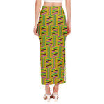 Ghana Kente Pattern Print Side Slit Maxi Skirt