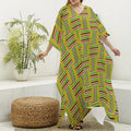 Ghana Kente Pattern Print Silk V-Neck Kaftan Dress