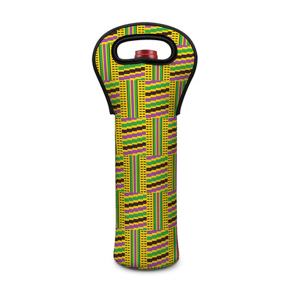 Ghana Kente Pattern Print Single Neoprene Wine Tote