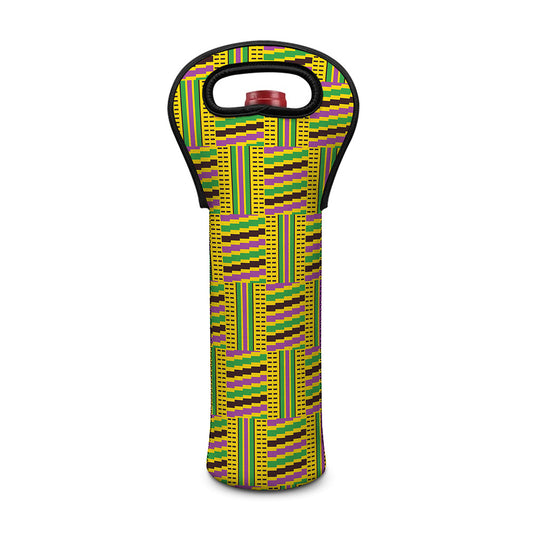 Ghana Kente Pattern Print Single Neoprene Wine Tote