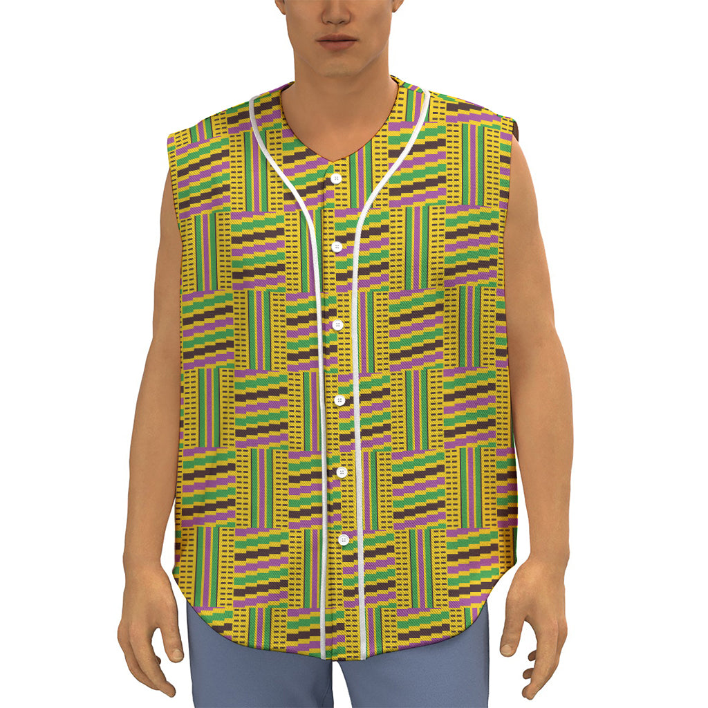 Ghana Kente Pattern Print Sleeveless Baseball Jersey