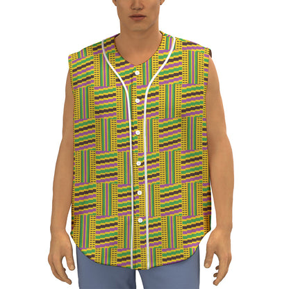 Ghana Kente Pattern Print Sleeveless Baseball Jersey