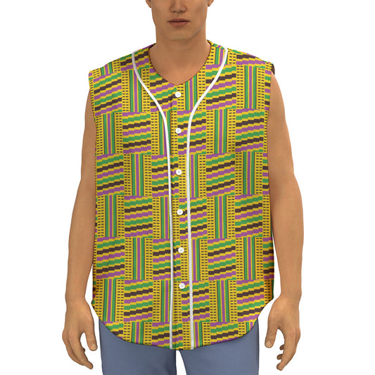 Ghana Kente Pattern Print Sleeveless Baseball Jersey