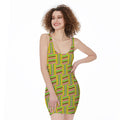 Ghana Kente Pattern Print Sleeveless Bodycon Dress