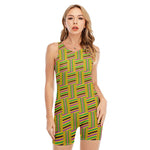 Ghana Kente Pattern Print Sleeveless One Piece Swimsuit