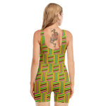 Ghana Kente Pattern Print Sleeveless One Piece Swimsuit