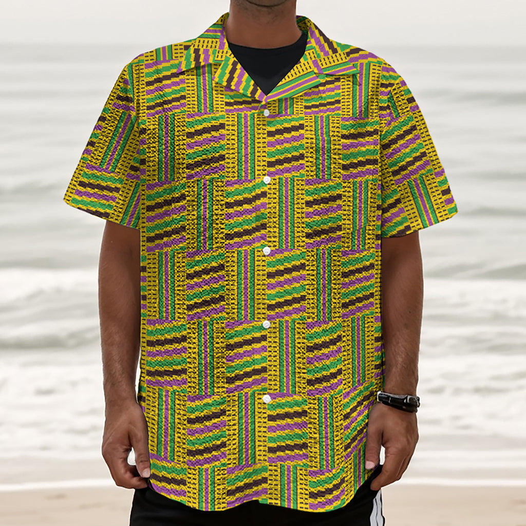Ghana Kente Pattern Print Textured Short Sleeve Shirt