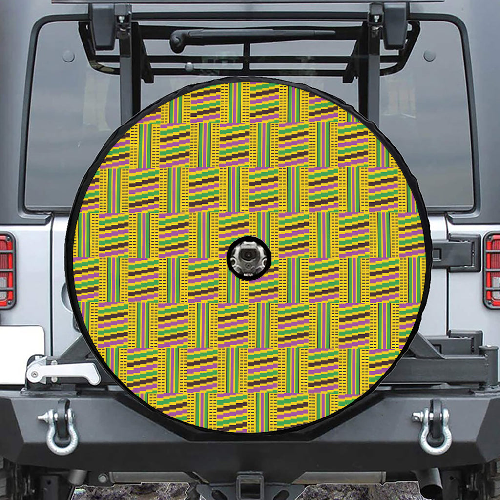 Ghana Kente Pattern Print Tire Cover With Camera Hole