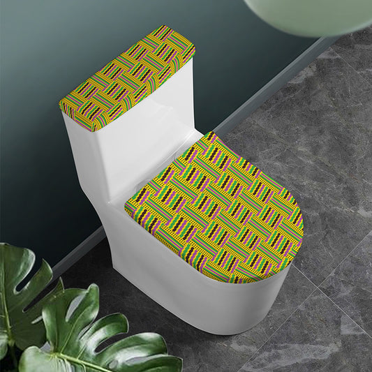 Ghana Kente Pattern Print Toilet Lid And Tank Cover Set