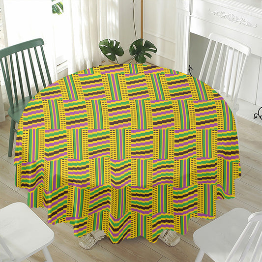 Ghana Kente Pattern Print Waterproof Round Tablecloth