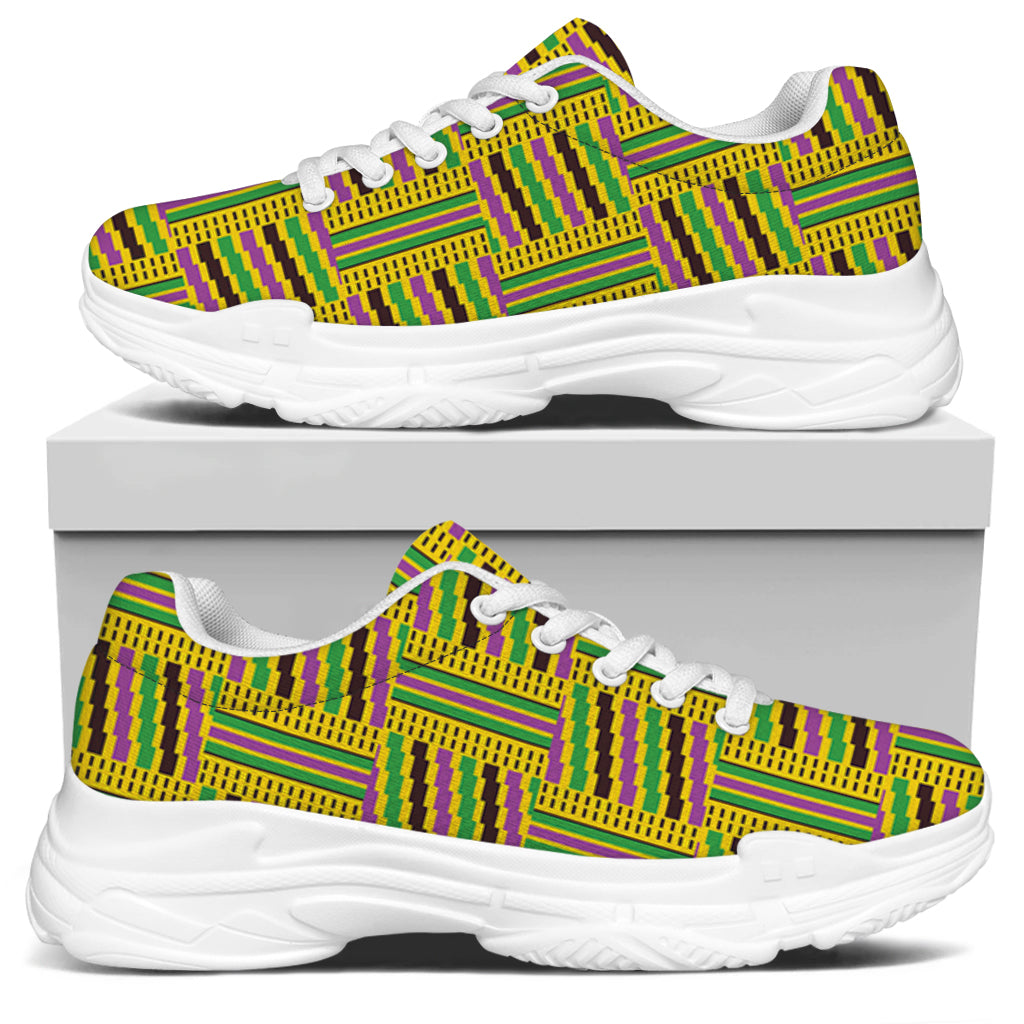 Ghana Kente Pattern Print White Chunky Shoes