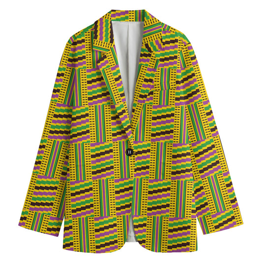 Ghana Kente Pattern Print Women's Cotton Blazer