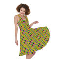 Ghana Kente Pattern Print Sleeveless Knee Length Dress