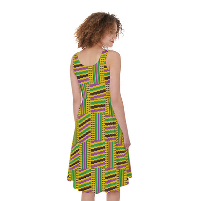 Ghana Kente Pattern Print Women's Sleeveless Dress
