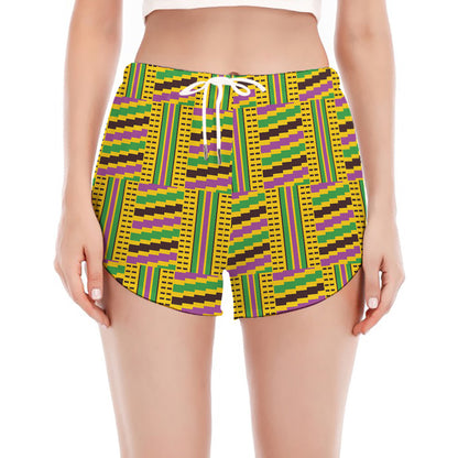 Ghana Kente Pattern Print Women's Split Running Shorts