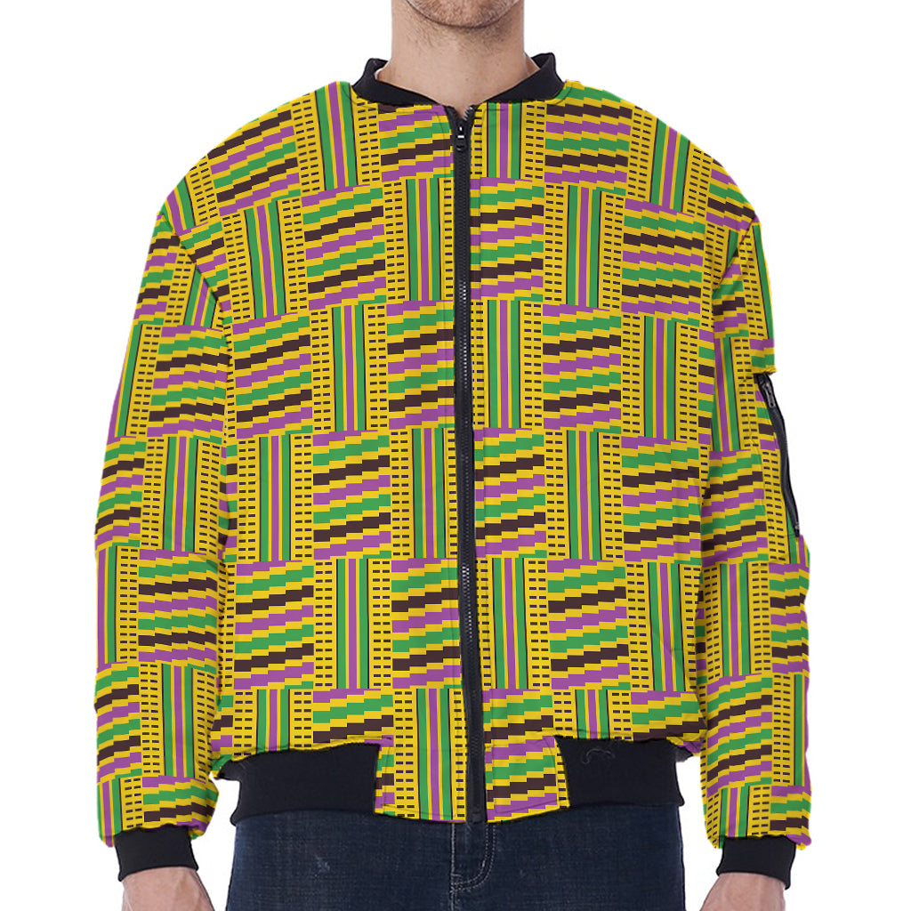Ghana Kente Pattern Print Zip Sleeve Bomber Jacket
