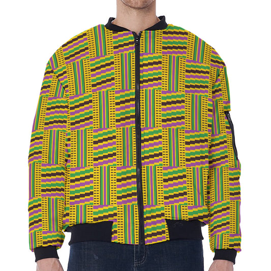 Ghana Kente Pattern Print Zip Sleeve Bomber Jacket