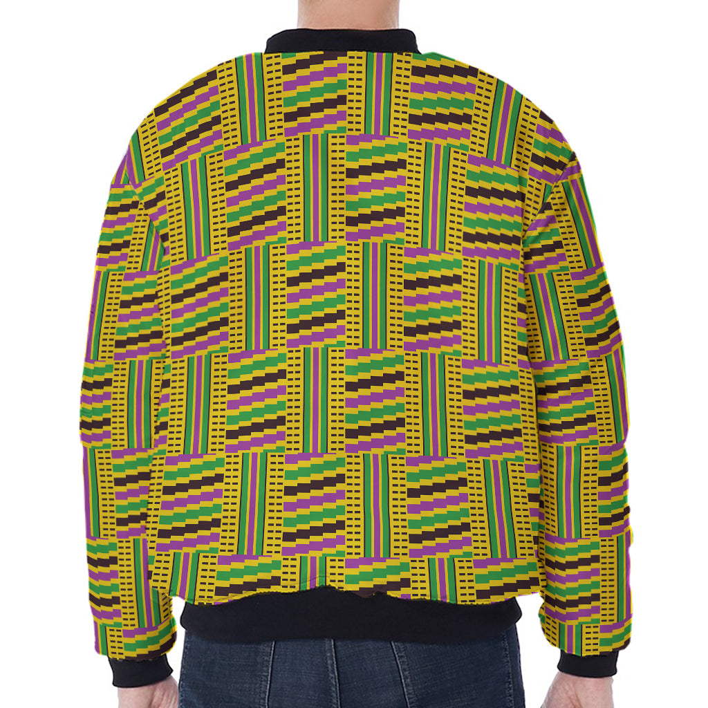 Ghana Kente Pattern Print Zip Sleeve Bomber Jacket