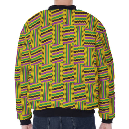 Ghana Kente Pattern Print Zip Sleeve Bomber Jacket