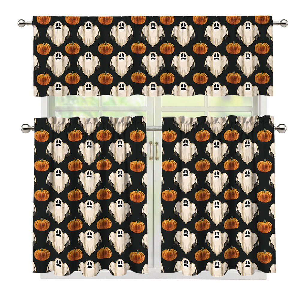Ghost And Pumpkin Pattern Print 3 Piece Kitchen Curtains