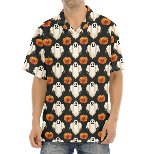 Ghost And Pumpkin Pattern Print Aloha Shirt