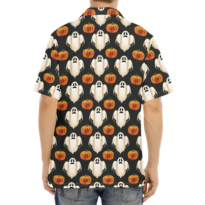 Ghost And Pumpkin Pattern Print Aloha Shirt