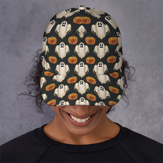 Ghost And Pumpkin Pattern Print Baseball Cap