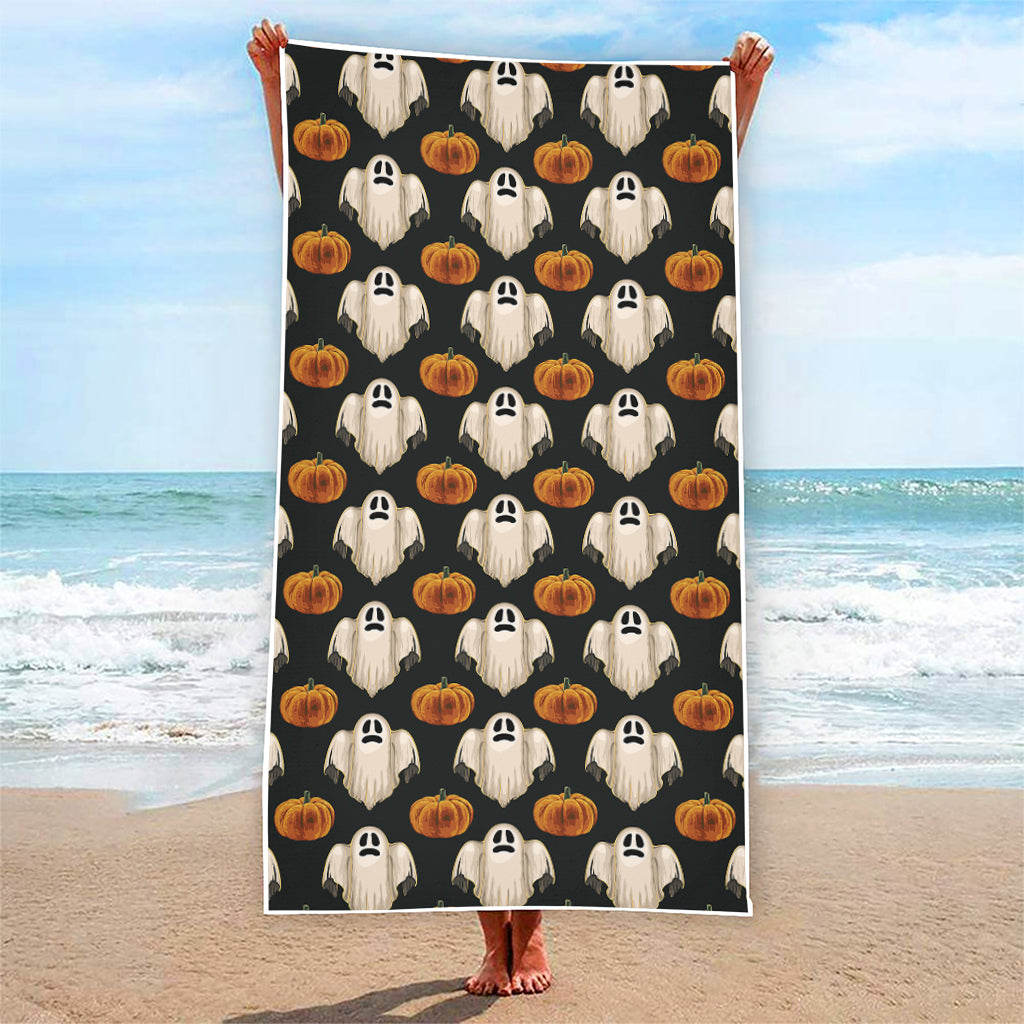 Ghost And Pumpkin Pattern Print Beach Towel